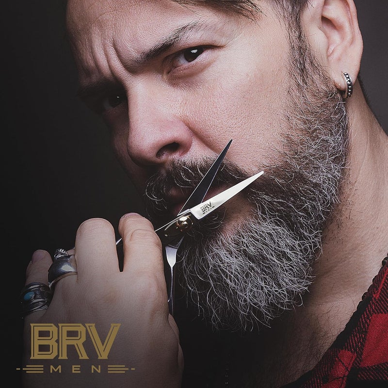 BRV MEN مقص حلاقة دقيق لذوي اليد اليسرى - 5.5" - 100% فولاذ مقاوم للصدأ عالي الكربون - مقص لتشذيب الشعر الوجه (لذوي اليد اليسرى - فضي) - Image 5